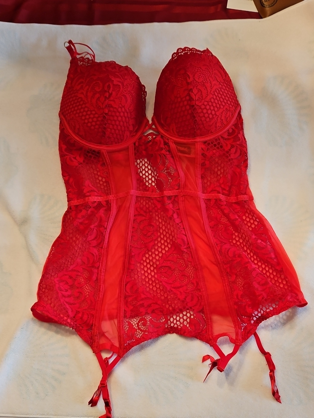 La SENZA Red Lace Bustier with Garter Straps